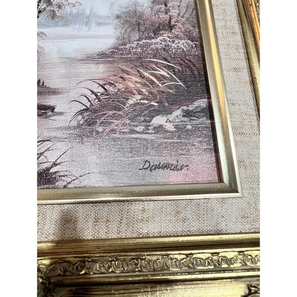 Original Oil On Canvas Painting With Winter Landscape Cottage On The Lake 15” - Picture 10 of 16